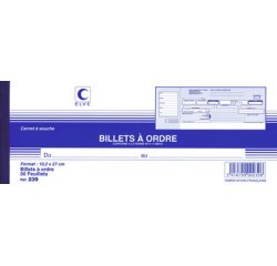 Carnet à souche 'Billets à ordre', 102 x 270 mm