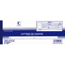 Carnet à souche 'Lettres de change', 102 x 270 mm