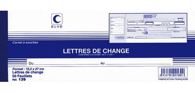 Carnet à souche 'Lettres de change', 102 x 270 mm