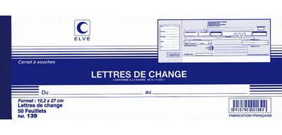 Carnet à souche 'Lettres de change', 102 x 270 mm