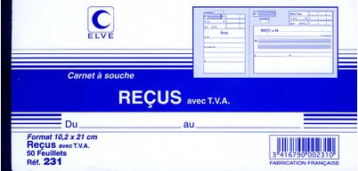 Book with stub 'Receipt with VAT', 96 x 210 mm