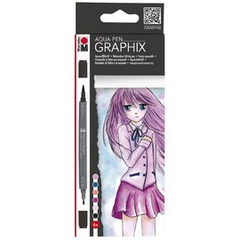 Feutres aquarellables 'GRAPHIX' MA KE MANGA, etui de 6