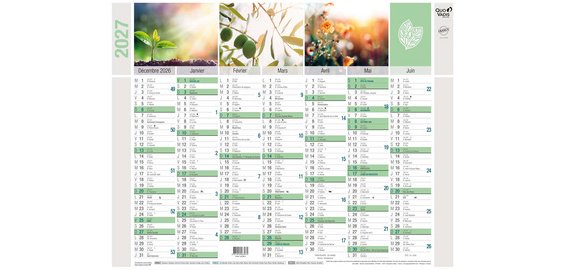 Quo Vadis - Calendrier mural - 2027 - Français - Equology - § - 14 mois de décembre à janvier - 55x40,5 cm recyclé