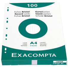 Étui de 100 fiches - bristol ligné non perforé 210x297mm - Blanc