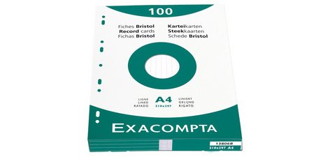 Pk 100 Exa Record Cards 210x29 5/5 Ast - Assorted colours