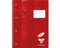 Cahier reliure intégrale A4+ 160 pages détachables perforées 4 trous petits carreaux + marge pleine à droite - Rouge