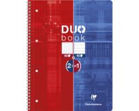 Duo Book cahier reliure intégrale A4+ 80 pages petits carreaux + 80 pages lignées détachables perforé 4 trous Rouge/Bleu - Bleu/rouge