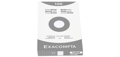 Étui de 100 fiches - bristol quadrillé 5x5 non perforé 125x200mm - Blanc
