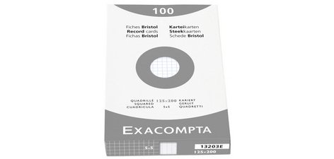 Fiche bristol, 125 x 200 mm, quadrillé, assorti