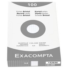 Pk 100 Exa Record Cards 125/200 Sq White - White