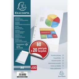 Pack de 80 pochettes perforées Exacompta A4 polypropylène grainé 5/100e + 20 offertes