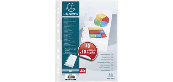 Pack 40 pochettes perforées Exacompta A4 polypropylène 6/100e + 10 offertes