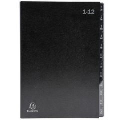 "Exacompta Multipart File, A4 270gsm, 12 Sections labelled 1 to 12" - Black