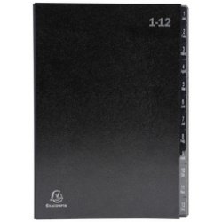 "Exacompta Multipart File, A4 270gsm, 12 Sections labelled 1 to 12" - Black