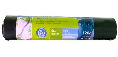 Sac poubelle, 120 litres, bleu/noir