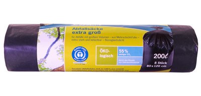 Sac poubelle, extra grand, noir, 200 litres