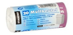 Sac poubelle LDPE, 5 litres, blanc
