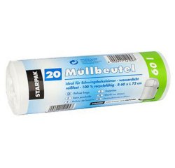 Sac poubelle LDPE, 60 litres, blanc