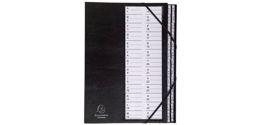 Multipart file Ordonator with elastic strapes 26 alphabetical tabs from A to Z - A4 - Black