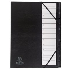 Multipart file Ordonator with elastic straps 12 numerial tabs from 1 to 12 - A4 - Black