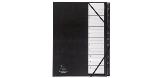 Multipart file Ordonator with elastic straps 12 numerial tabs from 1 to 12 - A4 - Black