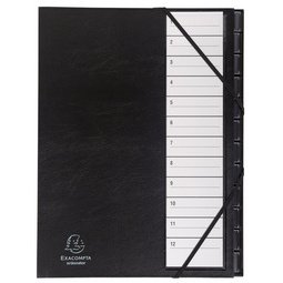 Multipart file Ordonator with elastic straps 12 numerial tabs from 1 to 12 - A4 - Black