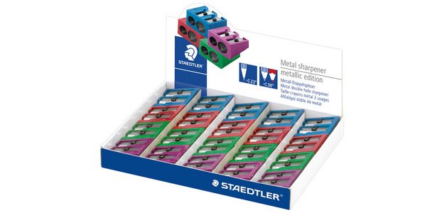Taille-crayon à 2 trous Metallic, présentoir de 20