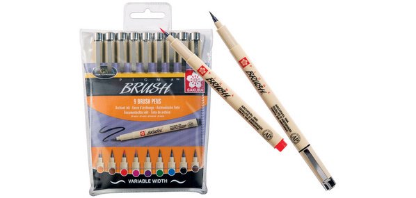 Stylo pinceau PIGMA BRUSH, étui de 9, assorti