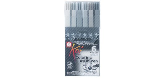 Stylo pinceau Koi Coloring Brush, étui de 6, gris
