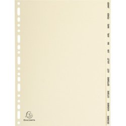 Intercalaires imprimés Carte peau 155g 12 positions de janvier à décembre - A4 - Ivoire