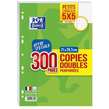 Copies doubles perforées, A4, quadrillé, avec marge