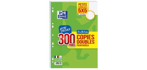 Copies doubles perforées, A4, quadrillé, avec marge