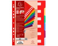 Intercalaires polypropylène opaque semi rigide 6 positions - A4 - Couleurs assorties