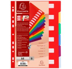 Intercalaires en plastique, uni, A4, 6 touches