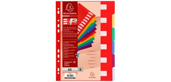 Intercalaires en plastique, uni, A4, 6 touches