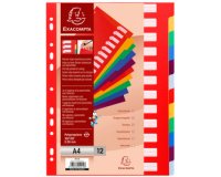 Intercalaires polypropylène opaque semi rigide 12 positions - A4 - Couleurs assorties