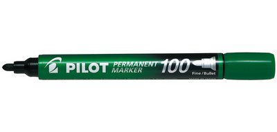 Marqueur pilot 100 permanent pointe ogive fine 1/4,5mm      tout support resiste a l'eau  coloris vert