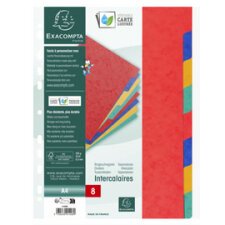 Intercalaires carte lustrée 225g 8 positions - A4 - Couleurs assorties