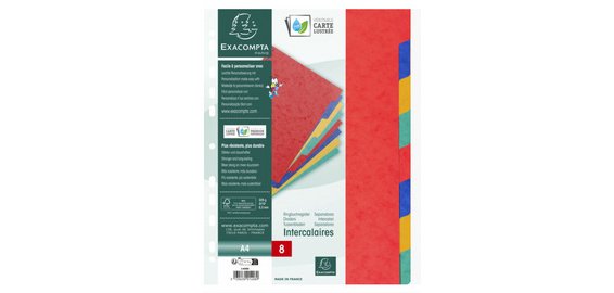Intercalaires carte lustrée 225g 8 positions - A4 - Couleurs assorties