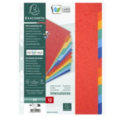 Intercalaires en véritable carte lustrée souple 225g/m2 avec 12 onglets neutres - Couleurs assorties