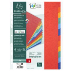 Intercalaire A4 carte lustrée colorée Exacompta 12 onglets neutres multicolores - 1 jeu