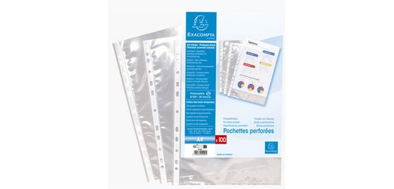 Sachet de 10 pochettes perforées polypropylène lisse 6/100e - A4 - Cristal