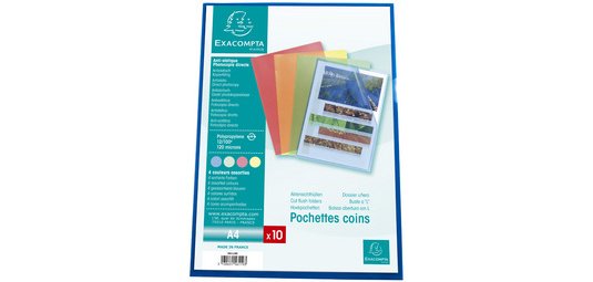 Chemises coin polypropylène grainé Exacompta A4 polypropylène 12/100e incolore - Paquet de 50