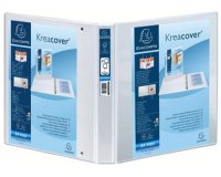 Classeur personnalisable rigide 3 poches KreaCover - 2 anneaux en D 20mm - A5 - Blanc