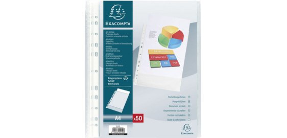 Sachet de 100 pochettes perforées polypropylène grainé 5/100e - A4 - Cristal
