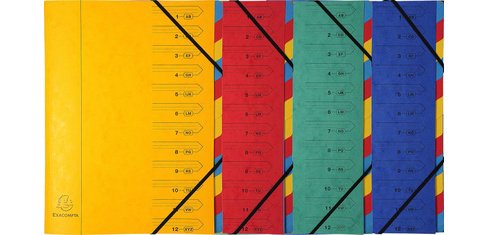 Ordnungsmappe aus Colorspan-Karton 355g, Gummizugverschluss, 12 Fächer, für Format DIN A4