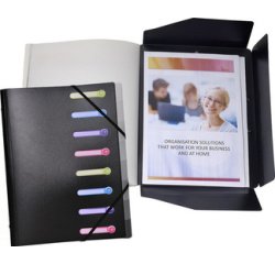 Multipart file with 3 flaps and elastic straps, Opak polypropylene 8 compartments - A4 size.