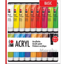 Kit de peinture acrylique, 18 x 36 ml, assorti