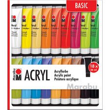 Kit de peinture acrylique, 18 x 12 ml, assorti