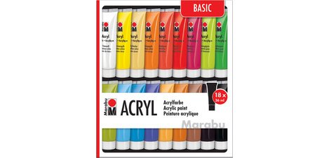 Kit de peinture acrylique, 18 x 36 ml, assorti